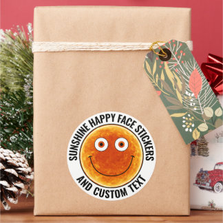 6 Sunshine Happy Face Personalized Text 3" Custom Classic Round Sticker