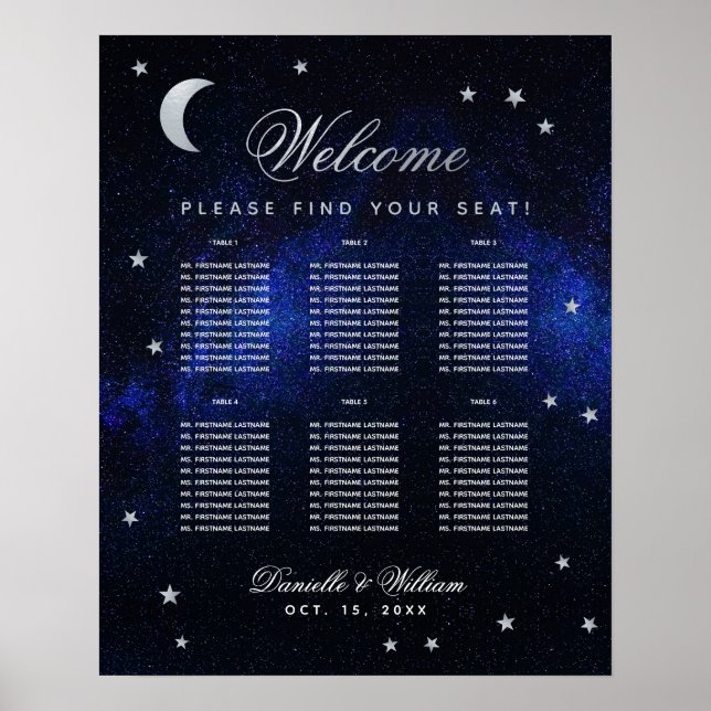 6 Table Celestial Wedding Stars Moon Seating Chart (Front)