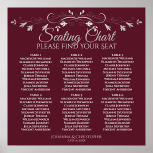 6 Table Chic Silver Burgundy Wedding Seating Chart