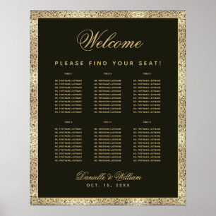 6 Table Elegant Black Gold Wedding Seating Chart