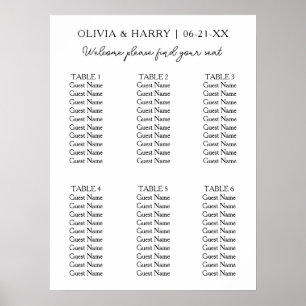 6 Table   Elegant Modern Wedding Seating Chart