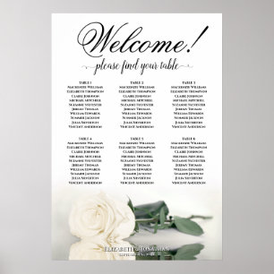 6 Table Elegant White Rose Wedding Seating Chart