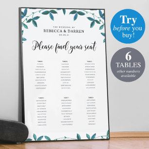 6 Table Green Foliage Eucalyptus Seating Chart