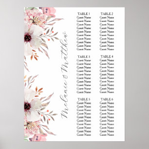 6 Table Rustic Boho Floral Wedding Seating Chart