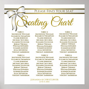 6 Table White & Gold Ribbon Wedding Seating Chart