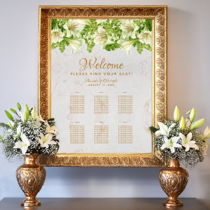 6 Tables Seating Chart Marble Wedding White Lilies
