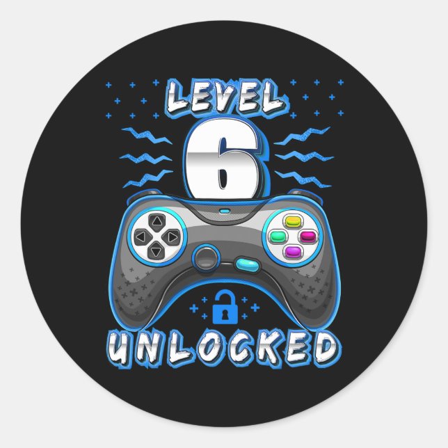 6 Unlocked Video Game 6th Birthday Gamer Boys 2  Classic Round Sticker (Front)