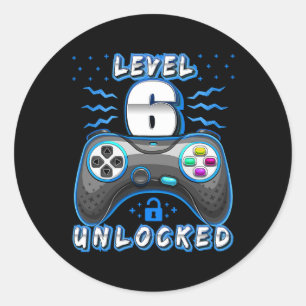 6 Unlocked Video Game 6th Birthday Gamer Boys 2  Classic Round Sticker