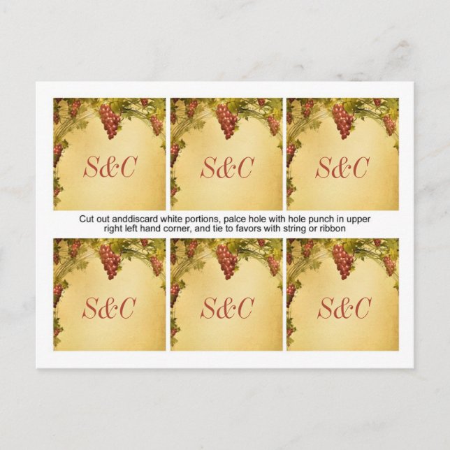6 Vineyard Wedding Favour Tags Postcard (Front)