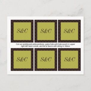 6 Vintage Brown/Green Wedding Favour Tags Postcard
