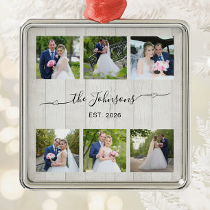 6 Wedding Photo Heart Swash Signature White Wood Metal Tree Decoration