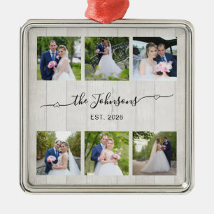 6 Wedding Photo Heart Swash Signature White Wood Metal Tree Decoration