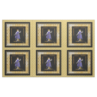 6 x 16 inch Erte Lady in Blue Panels Fabric