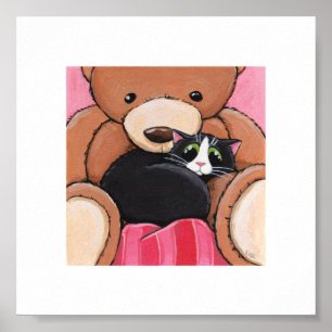 6" x 6" Whimsical Cat Art   Cat on Bed Poster