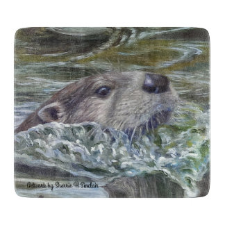 6" x 7" Glass Cutting Board with Otter