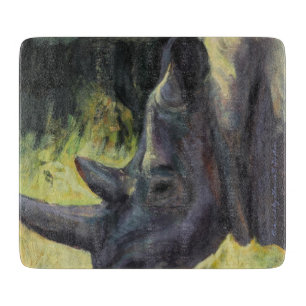 6" x 7" glass cutting board with rhinoceros image