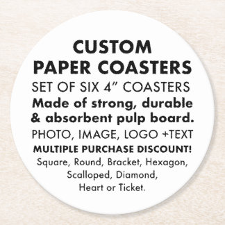 6 x Custom Personalised 4" ROUND Paper Coasters
