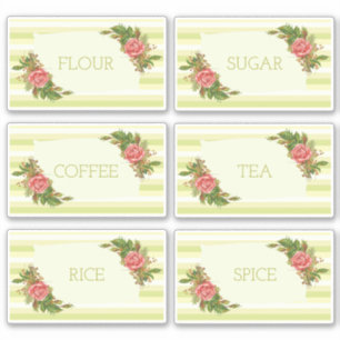 6 x Vintage Retro Green Stripe Canister Labels