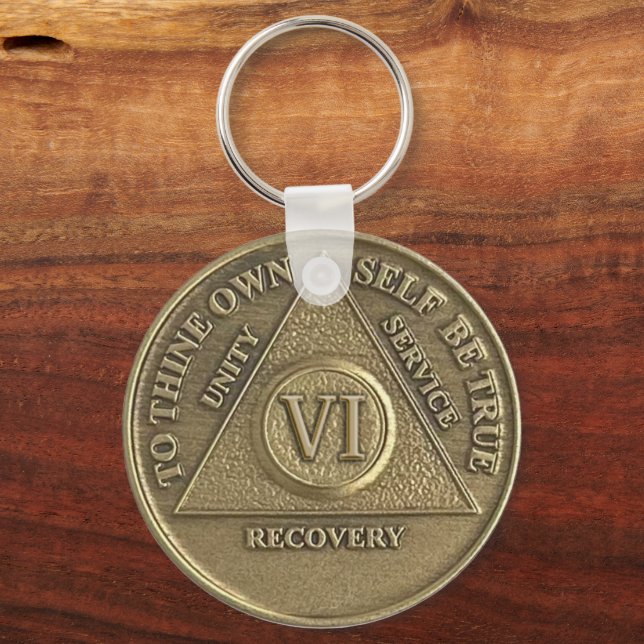 6 Year CUSTOM NAME Sober Medallion Key Ring (Front)