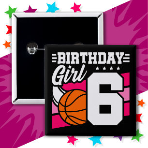 6 Year Old Basketball Party 6th Birthday Girl 15 Cm Square Badge