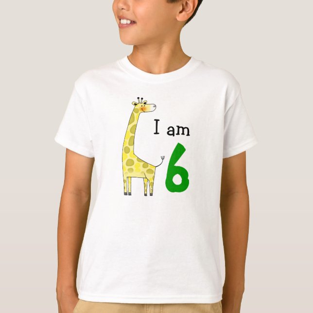 6 year old birthday boy/girl gift (cute giraffe) T-Shirt (Front)