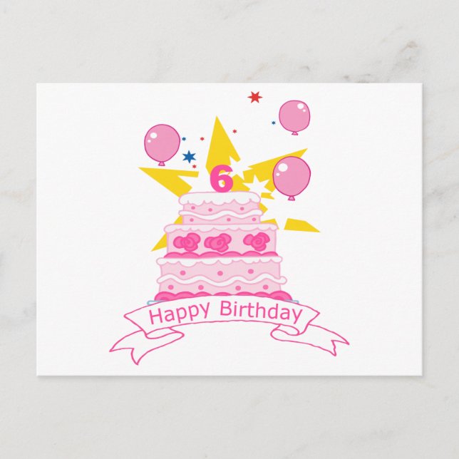 6 Year Old Birthday Cake Postcard (Front)