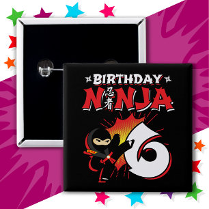 6 Year Old Comic Book Style Ninja 6th Birthday 15 Cm Square Badge