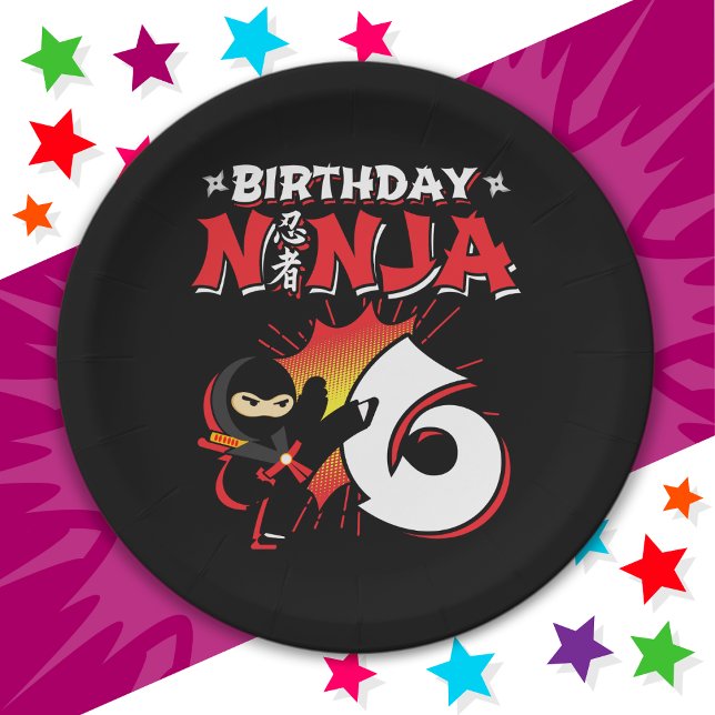 6 Year Old Comic Book Style Ninja 6th Birthday Paper Plate (Creator Uploaded)