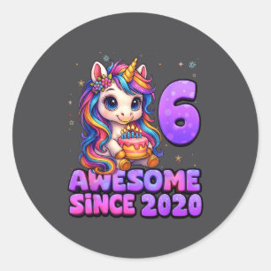 6 Year Old Girl Awesome Since 2020 Unicorn 6th Bir Classic Round Sticker