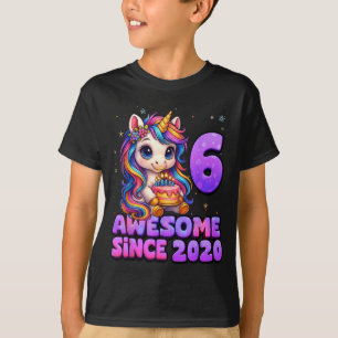 6 Year Old Girl Awesome Since 2020 Unicorn 6th Bir T-Shirt