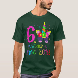 6 Year Old Girls Awesome Since 2016 6th Birthday U T-Shirt