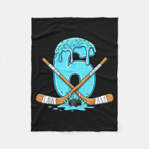 6 Year Old Hockey Ice Cream Drip Youth 6th Birthda Fleece Blanket