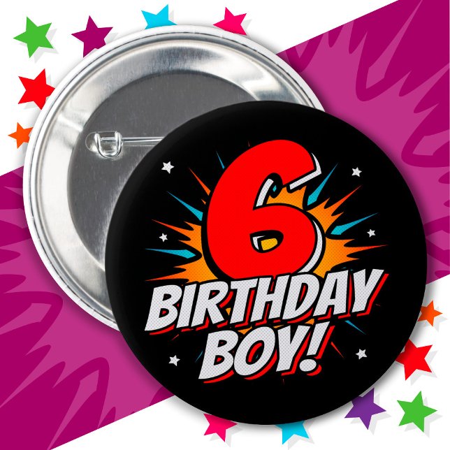 6 Year Old Superhero Birthday Boy 6th Birthday 6 Cm Round Badge (Creator Uploaded)