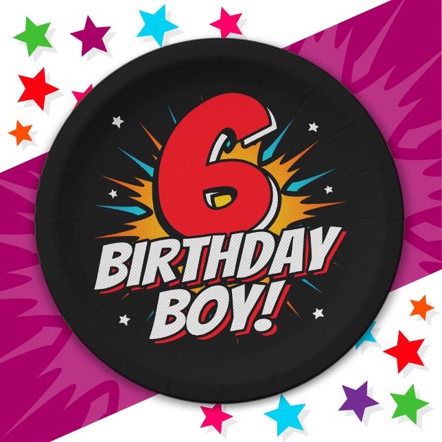 6 Year Old Superhero Birthday Boy 6th Birthday Paper Plate (Creator Uploaded)