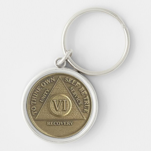 6 Year Sober Anniversary Medallion Gift Keychain (Front)