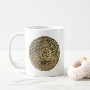 6 Year Sober Medallion Coin Happy Anniversary Coffee Mug