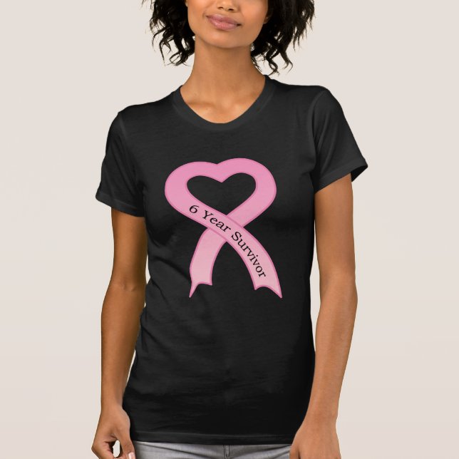 6 Year Survivor Pink Ribbon Ladies Black T-Shirt (Front)