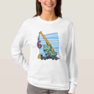 6 years 6th Birthday Mobile Crane Dinosaur T-Shirt