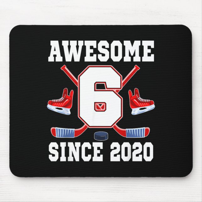 6 Years Awesome Since 2020 Hockey Theme Birthday Mouse Pad (Front)