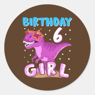 6 Years Old 6th Birthday Girl Dinosaur T Rex Classic Round Sticker