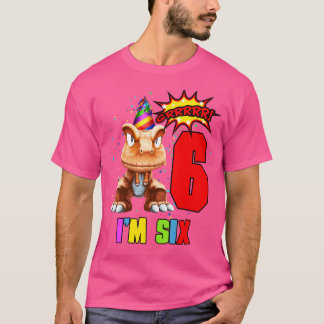 6 Years Old 6Th Birthday I'M Six Funny Dinosaur Bi T-Shirt