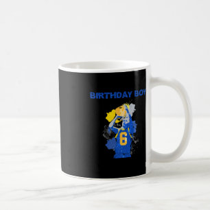 6 Years Old Birthday Boy Blue And Yellow Basketbal Coffee Mug