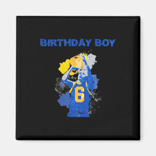 6 Years Old Birthday Boy Blue And Yellow Basketbal Magnet