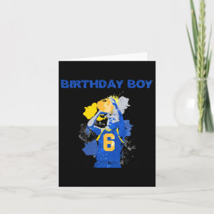 6 Years Old Birthday Boy Blue And Yellow Bysketbyl Card