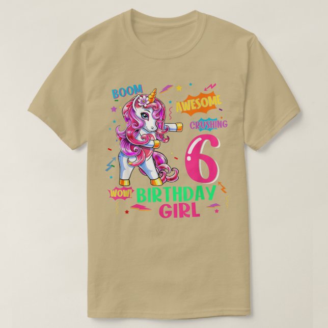 6 Years Old Birthday Comics Unicorn Flossing 6th B T-Shirt (Design Front)