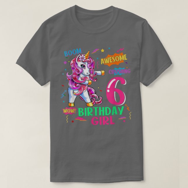 6 Years Old Birthday Comics Unicorn Flossing 6th B T-Shirt (Design Front)