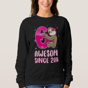 6 Years Old Cute Pink Sloth 6th Birthday Girl Kids Sweatshirt