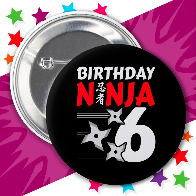 6 Years Old Ninja Party Stars Kids 6th Birthday 6 Cm Round Badge (Creator Uploaded)