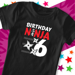 6 Years Old Ninja Party Stars Kids 6th Birthday T-Shirt