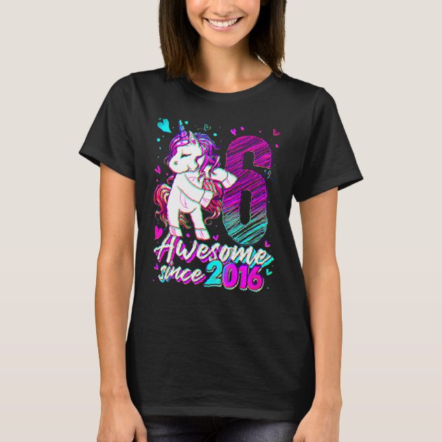 6 Years Old Unicorn Flossing 6th Birthday Girl Uni T-Shirt (Front)